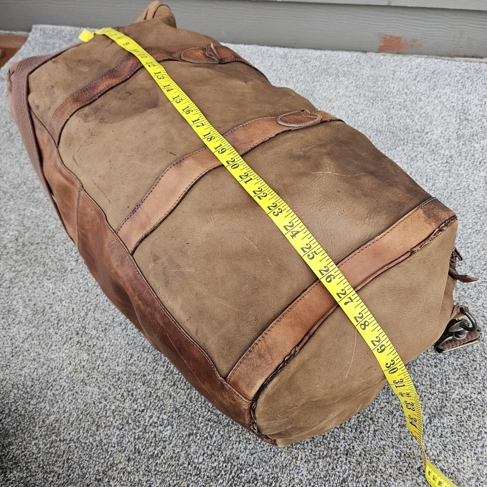 Vintage J CREW Oarsman Rugged Leather Weekender Bag Large Travel Duffle Worn - Picture 9 of 16